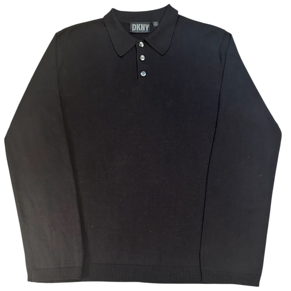 DKNY Men's Black Polo Sweater Knit Casual Business Quiet Luxury Size S